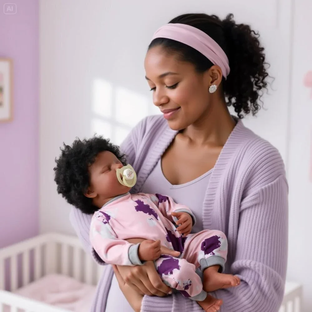 🆕17-Inch Cloth Body Baby Doll African American Soft Curls Hairs Baby Dolls Girl